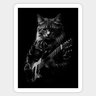 Cute Cat Rock Star Guitar Player Sticker